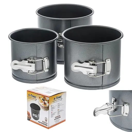 Набір із 3 роз’ємних форм для випічки великодньої паски і тортів з антипригарним / тефлоновим покриттям, A-plus Чорний 83076 - фото 1