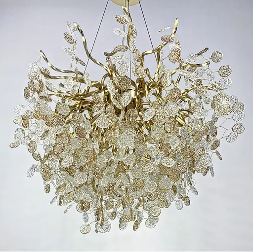 Подвесной светильник в золотистом корпусе с пластинами из комбинированного стекла Line.F Количество ламп 10 - фото 5