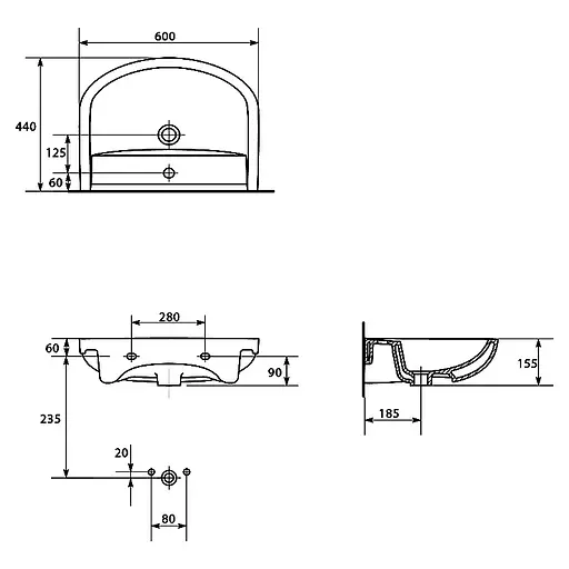 Умивальник меблевий Cersanit Arteco 60 см без коробки K667-009, Білий - фото 3