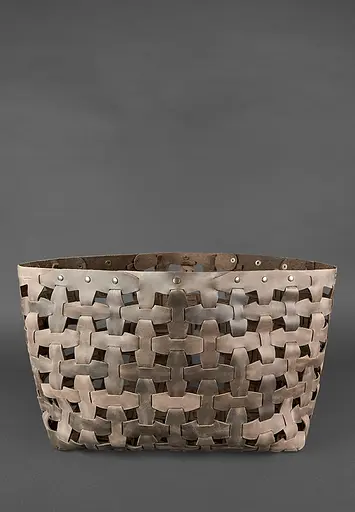 Шкіряна плетена жіноча сумка Пазл Xl темно-коричнева Crazy Horse - фото 3