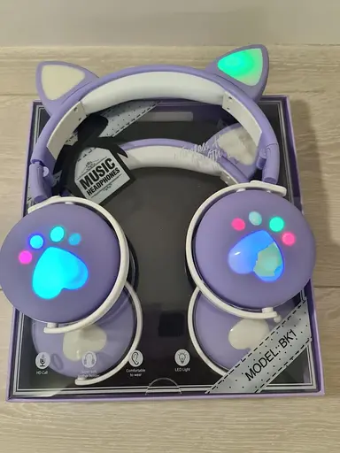 Беспроводные детские наушники CAT ВК-1 с кошачьими ушками и LED подсветкой, подарочные светло-фиолетовые - фото 10