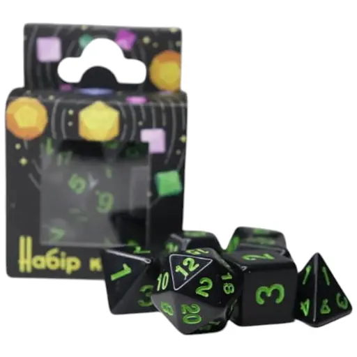 Набор кубиков Opaque 7 Dice Set - Black (w-green) , 7 шт. (g7dopaq01)