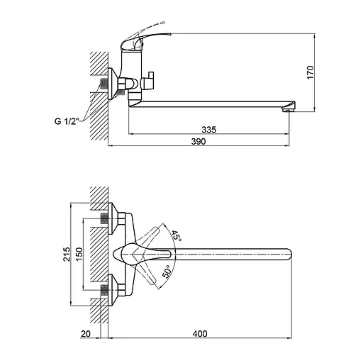 Смеситель для ванны Brinex длинный (k35) 36W 005 Белый - фото 3