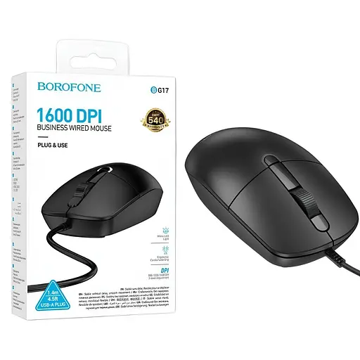 Комп'ютерна миша Borofone BG17 дротова 1.5 м - фото 2