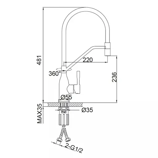 Змішувач для кухні гнучкий вилив збройова сталь Frap F4497-9 Графітовий хром - фото 5