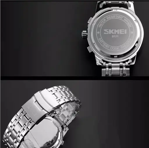 Наручные классические часы Skmei 9121 серебристые с синим циферблатом - фото 4