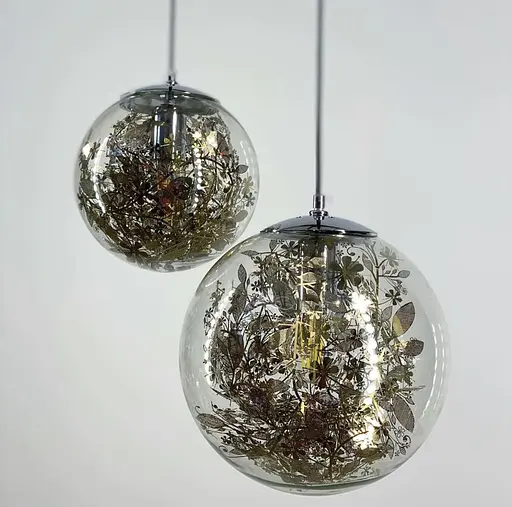 Підвісний світильник з прозорим плафоном кулею з флористичними мотивами Line.F Діаметр плафону 20 см - фото 8