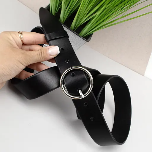 Ремень женский кожаный с круглой пряжкой JK-3542 черный (125 см) Black - фото 3