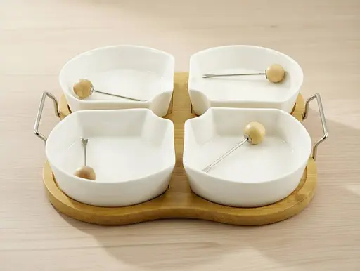 Менажниця порцелянова на підставці зі шпажками Grazie 4 секції 28 см (PJ01579) - фото 3