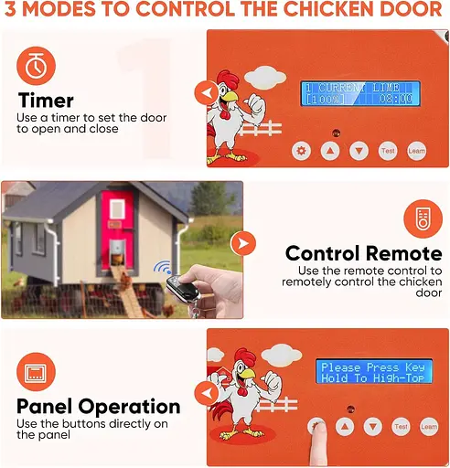 Автоматические двери курятника, водонепроницаемый открыватель дверей курятника MINENICE с дистанционным управлением, автоматические батарейные - фото 6