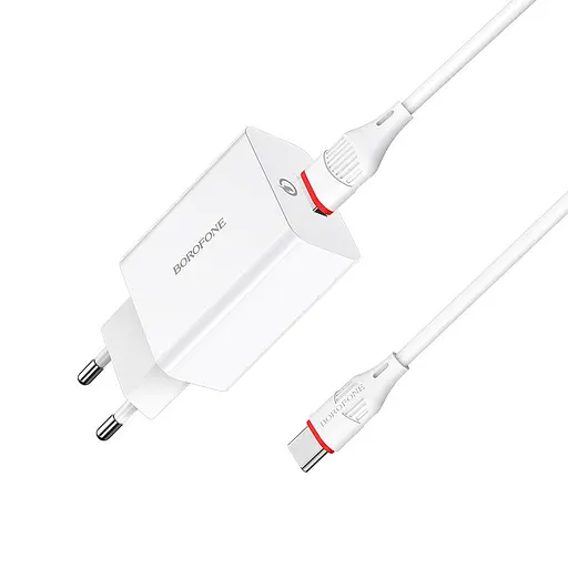 МЗП Borofone BA21A Long journey QC3.0 3A (1USB-A) + кабель USB to Type-C Білий - фото 2