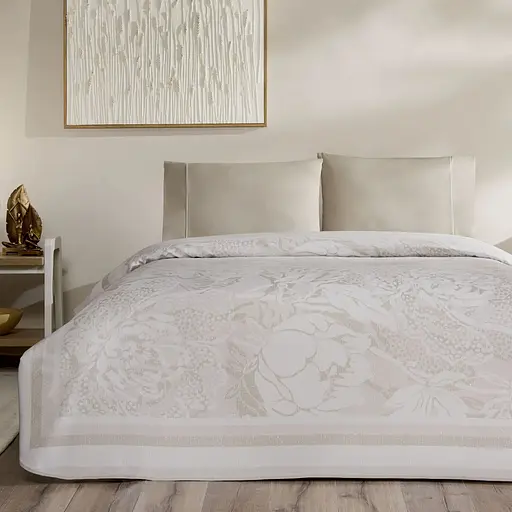 Постельное белье с жаккардовым покрывалом-пике Idore Tas / простыня на резинке Tac pbe0051419 - фото 1