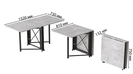 Стіл-книга трансформер Оріон 2 Ferrum-decor 750x1520x730 Чорний метал ДСП Бетон 16 мм (FRD-104589) - фото 3