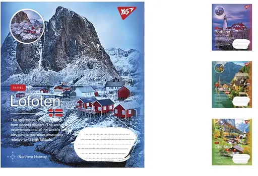 Тетради ученические 18 листов клетка. YES Northern travel, 25 шт. в упаковке