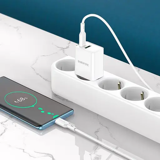 Адаптер сетевой Borofone Resource charger BA69A + кабель Type-C to Type-C 20W набор белый - фото 5