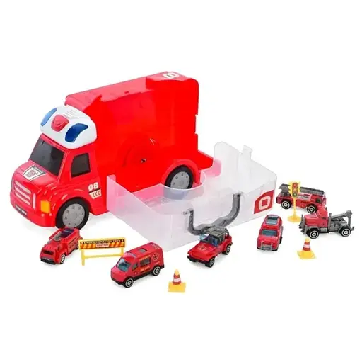 Іграшкова Фура Пожежна з металевими машинками світлом і звуком Червоний - фото 3
