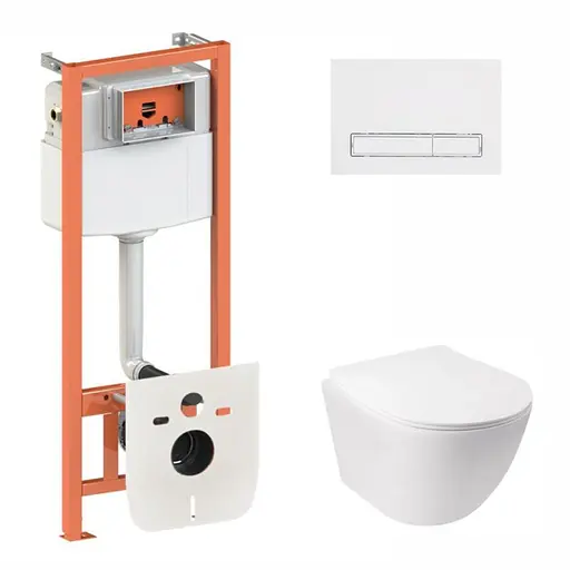 Набор: Qtap Jay Ultra Quiet унитаз подвесной QT07335177W + Nest комплект инсталляции 4в1 (линейная клавиша White) QT0133M425 + M08V1384W - фото 1