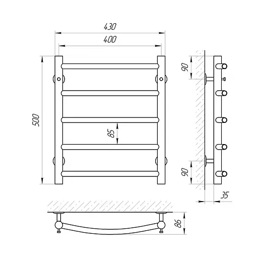 Водяна рушникосушка Laris Класік П5 400x500 71207484, Хром - фото 2