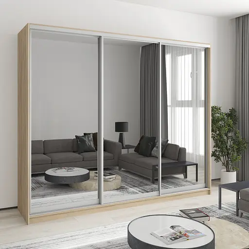 Шафа-купе тридверна MebelStar Комбо AL 3 Дзеркала 250x45x210 см Дуб сонома (MBS-3261)