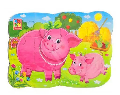 Детские пазлы на магните Свинья и поросенок А5 VT3205-77, 12 элементов