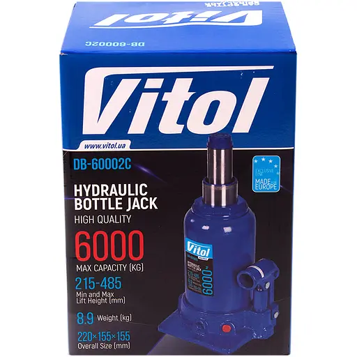 Домкрат гідравлічний телескопічний Vitol 6т 2-циліндричний 215-495 мм 8.9 кг (DB-60002C) - фото 6