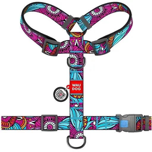Шлея для собак Waudog Nylon анатомічна H-подібна з QR-паспортом, малюнок "Літо", пластиковий фастекс, XL - фото 2