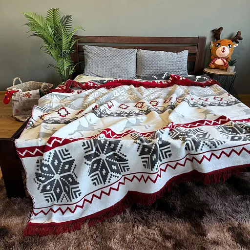 Плед покривало Bridge двосторонній Євро Орнамент зимовий 200х220 Бавовна Білий