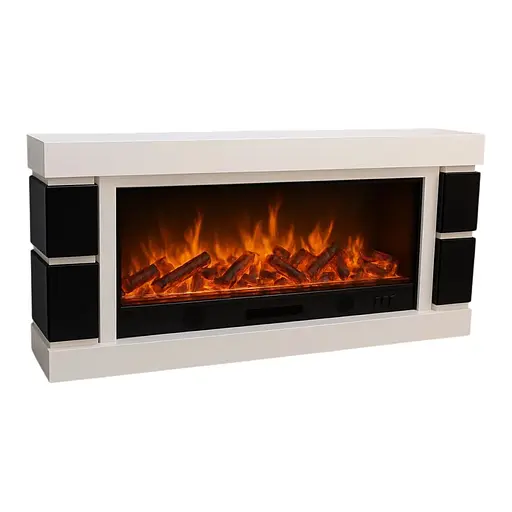 Електричний камін Logos Long 158 1500Вт Bluetooth звук потріскування дров White with black (10080146)