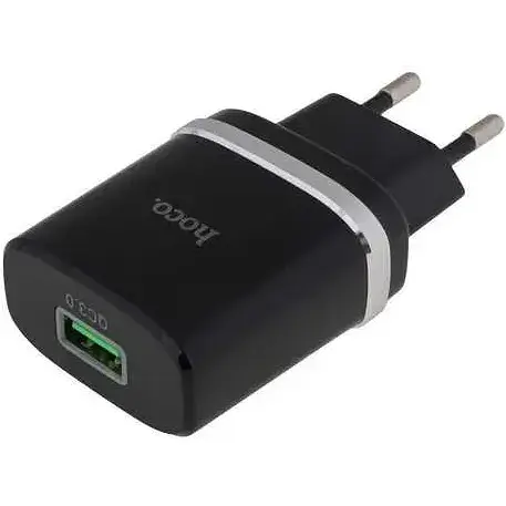 Блок живлення швидкого заряджання мережевий адаптер Hoco C12Q 18 W 1 USB-A AFC FCP чорний - фото 1