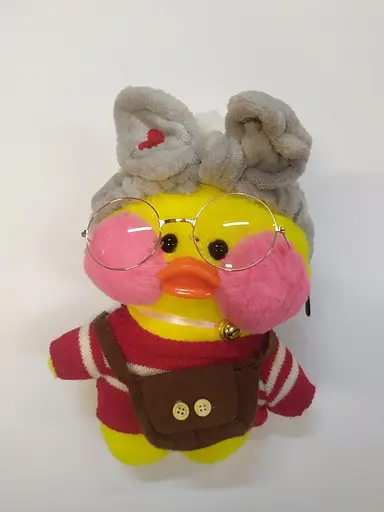 Мягкая Утка Lalafanfan Duck в одежде 30см в повязке красний светрик - фото 1