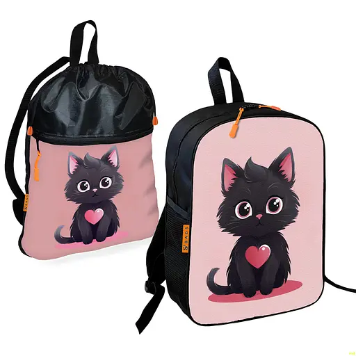 Школьный рюкзак детский с котенком + Сумка для обуви спортивной формы рюкзак-мешок для мальчика (01704)