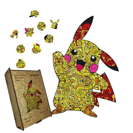 Пазл деревянный Пикачу, А2, Деревянная коробка 300+ элементов