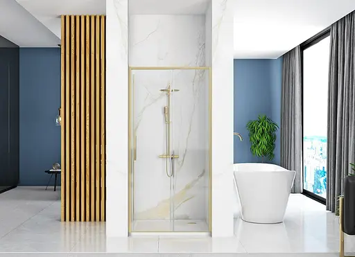 Душові двері Rea Rapid Slide 140 brashed gold REA-K8591, прозорий, золотий - фото 3