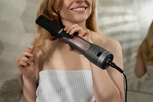 Фен-щітка Ardesto Brush Pink Touch, 1200Вт, 2 швидкості, 2 температурні режими, LED-дисплей, функція іонізації, 4 насадки, сірий+ розовий - фото 5