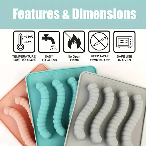 Силиконовая форма для приготовления жевательного мармелада в виде червячков на 6 червяков, Kitchen Master Бирюзовый 87326 - фото 5