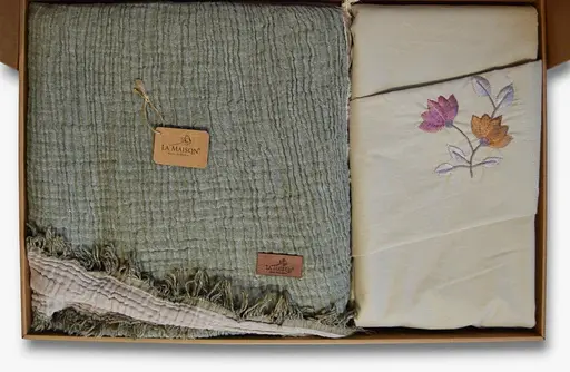 Літня постільна білизна з мусліновим покривалом-піке Selin Yesil Bej La Maison pbe0051391 - фото 2