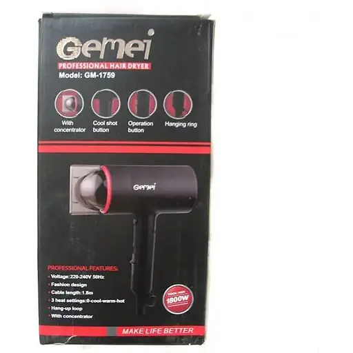Фен для сушки укладки волос Gemei GM-1759 маленький дорожный мини компактный - фото 5