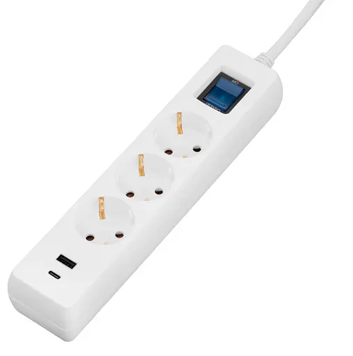Мережевий фільтр-подовжувач 2E SP-315M-3USB-WH 3 м, 3xТипF, 16A, 1xUSB-A,1xUSB-C - фото 2