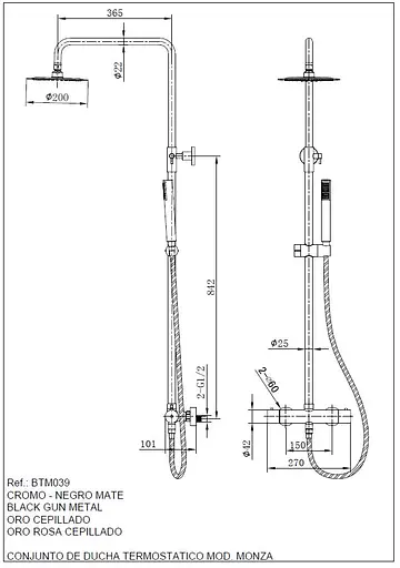 Душова система з термостатом Imex Monza Turn Clean рожеве матове золото BTM039/ORC, Золотий - фото 5