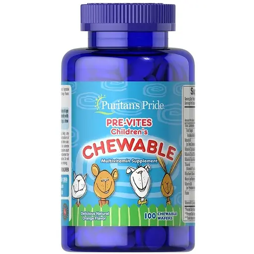 Полівітаміни для дітей Puritan's Pride Pre-Vites Childrens Multivitamin, 100 жувальних таблеток для підтримання міцного здоров'я;
