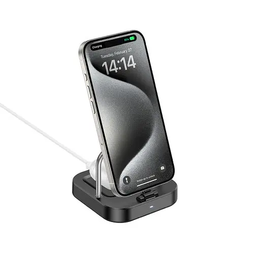 Бездротовий ЗП Magsafe HOCO CQ16B Astute 2-in-1 desktop charger чорний - фото 3