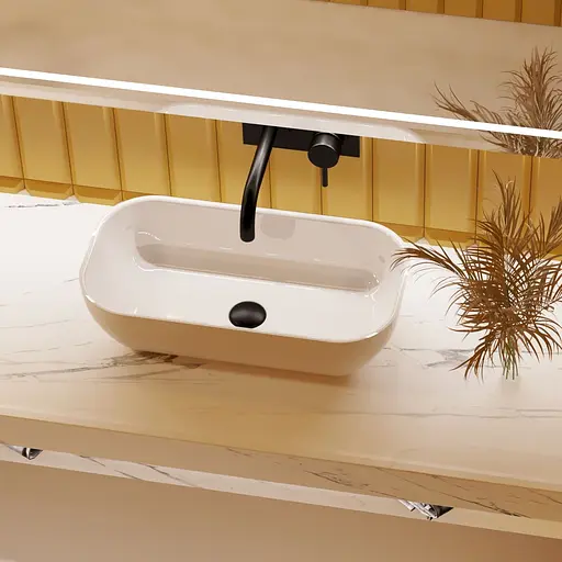 Раковина глянцева накладна Amidicon Atlant 60 600x320 з литого каменю ATLANT_60_HL, Білий - фото 7