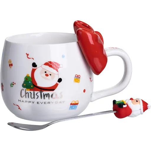 Чашка порцелянова Christmas Ribbon 400 мл з ложкою червоний  FM-CS-19A - фото 2