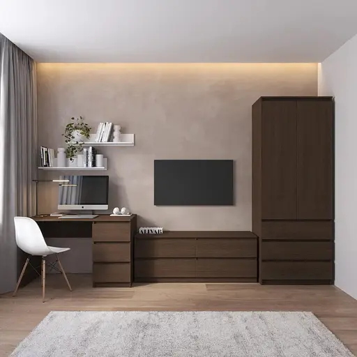 Комплект мебели в гостиную VAYS шкаф R-9, тумба R-6, стол R-1, полки М-22, венге темный