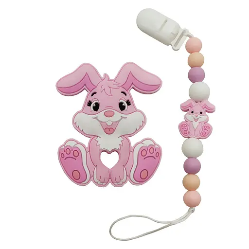 Прорезыватель WD210921 Зайка силиконовые бусы Розовый