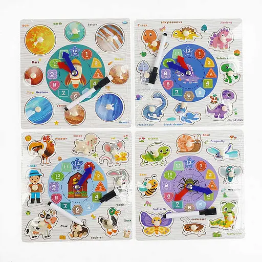 Вкладыши деревянные, часы, доска для рисования, маркер пиши-стирай (в ассортименте) - фото 2