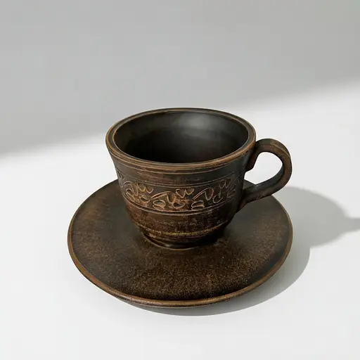 Чашка для кофе 150 мл с блюдцем Декор молоченная керамика Украинская глиняная посуда - фото 1