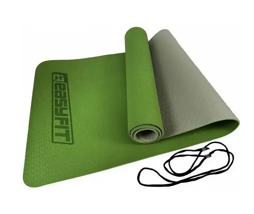 Коврик для йоги и фитнеса EasyFit TPE+TC 6 мм двухслойный, зеленый с черным (EF-1924s-GNBK) - фото 1