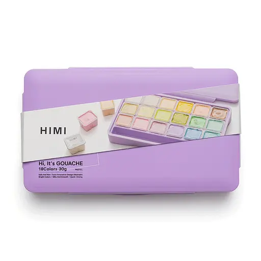 Набор гуашевых красок Jelly Cup 18×30 мл Пастельные фиолетовый пластиковый пенал HIMI - фото 1