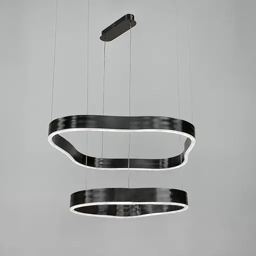 Незвичайна та ефектна люстра на 2 яруси 60+40 см у чорному корпусі | Арт. PCL004-600*400 BK | Line F - фото 1